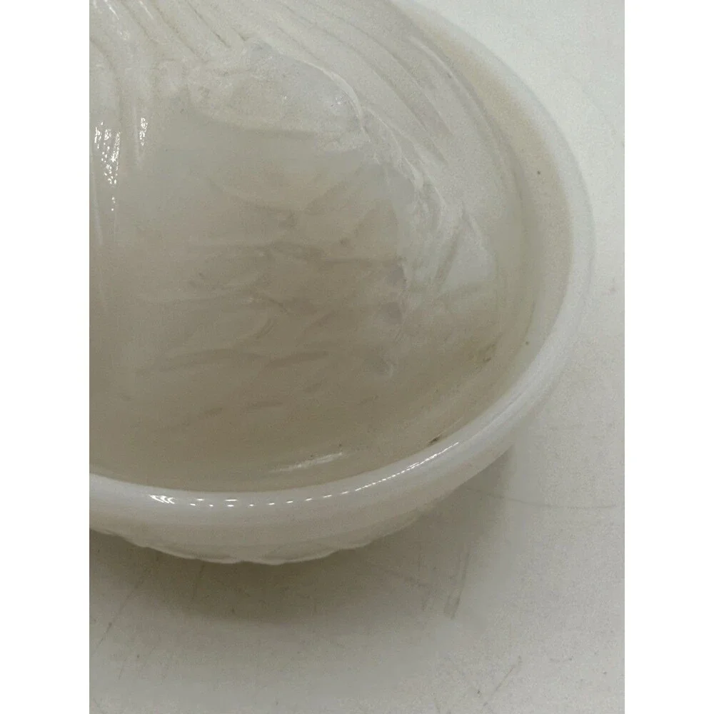 4” Hen On Nest Chicken Opaque White Milk Glass Covered Dish Unmarked No Stamp
